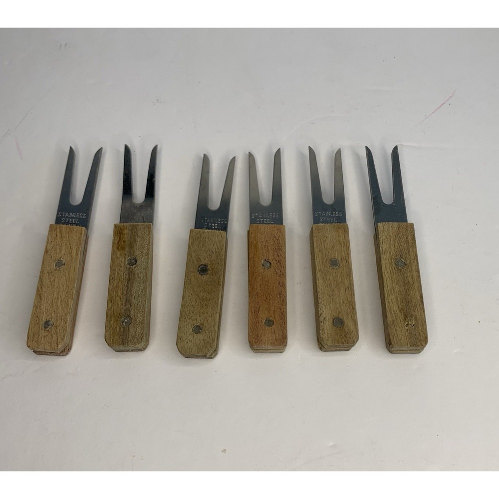 6 Vintage Wood Corn on the Cob Holders/Appetizer Forks Midcentury Modern/Retro‎